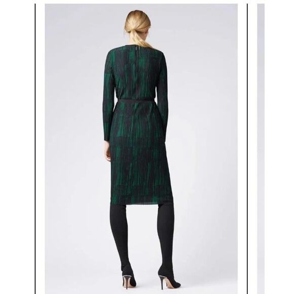 BOSS Etizia Green Stripe Pleated Midi Dress Size 8 Event Witchy Cocktail Career - Picture 3 of 8